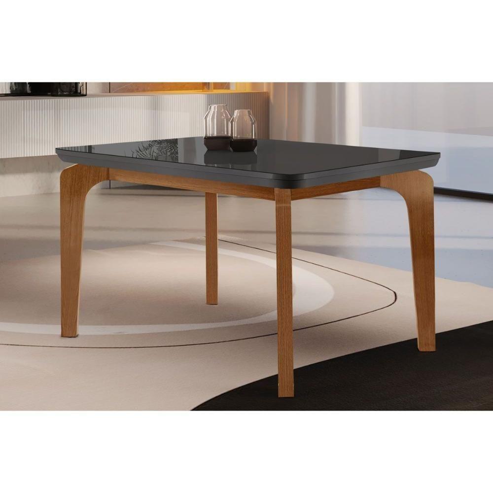 Mesa de Sala Jantar Londrina + Tampo Madeirado Vidro Curvo 120x80cm Grafite/Imbuia-Vidro Grafite - Rufato - 1