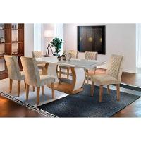 Mesa de Sala Jantar Jade + Tampo Madeirado Vidro Reto 180x90cm Imbuia/Off White - Rufato - 4