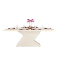 Mesa de Sala Jantar Zafira + Tampo Madeirado Vidro Curvo 200x100cm Off White - DJ Móveis - 1