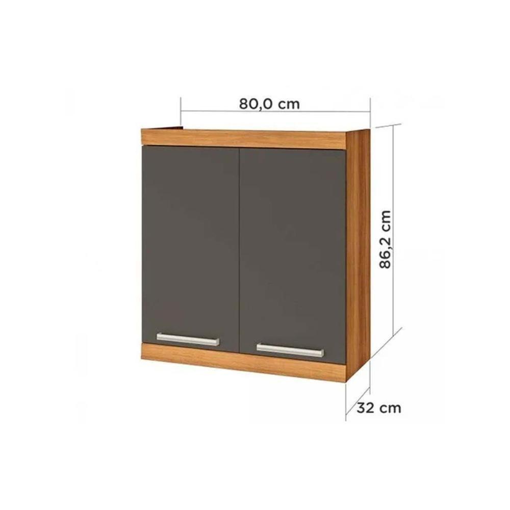 Armário Aéreo Cozinha Modulado  Burguesa Premium c/ 2 Portas Freijo/Grafite - Nesher - 5