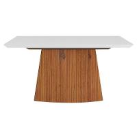 Mesa De Sala Jantar Sorela + Tampo Madeirado Vidro 160x90cm Rústico Terrara/off White - Dj Móveis - 3