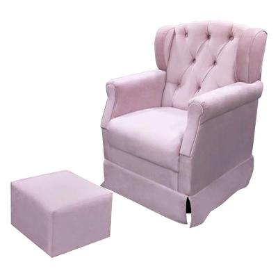 Poltrona Cadeira De Amamentação Balanço E Puff Ternura Material Sintético Star Confort Rosa