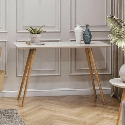 Aparador Decorativo Laqueado com Vidro Pés Palito MDF 120cm Off White para Corredor