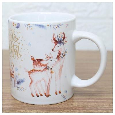 Caneca Natalina Feliz Natal 350ml em Cerâmica para Café e Decoração de Mesa Multicor