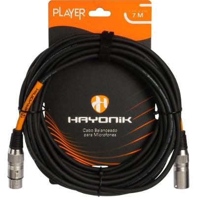 Cabo para Microfone Player XLR Fêmea X XLR Macho 7m Preto em PVC 6,0mm Hayonik