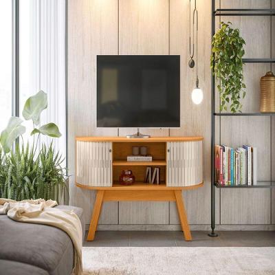 Bancada para TV Atlanta 136cm em MDP Amadeirado Cinamomo-off White com Pés Reto Madetec Móveis