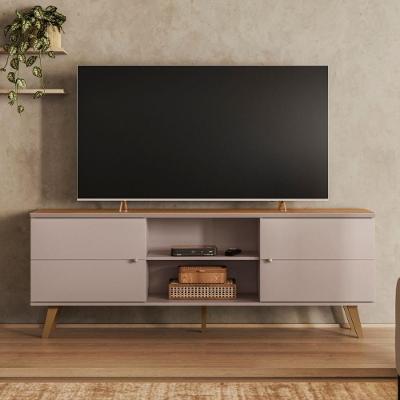 Bancada de Sala com Portas Laterais para Tv 75" 180cm MDP MDF Grigio Fosco Canela Mais de Casa