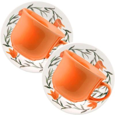 Jogo de Xícaras Donna Lírios 6 Peças 200ml Cerâmica Floral para Uso Diário Biona
