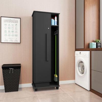 Armário Multiuso Caribe para Lavanderia 1 Porta 4 Prateleiras 60cm Preto RV Móveis