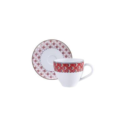 Conjunto Xícara e Pires de Café Lazuli 2 Peças 100ML em Porcelana Decorada Tramontina