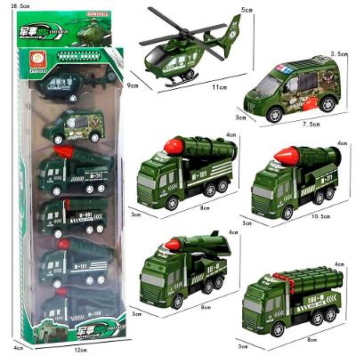 Conjunto de Miniaturas 6 Carrinhos e Helicóptero Brinquedo Verde GXM