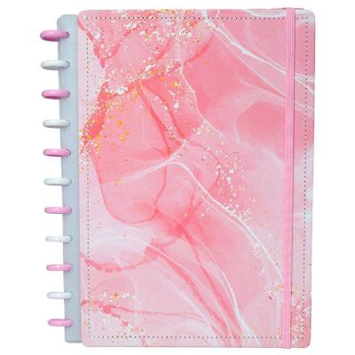 Caderno Capa Dura Médio com Discos Reposicionáveis Gran Rosa com Elástico 60 Folhas