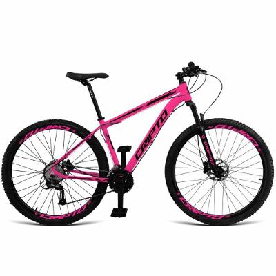 Bicicleta Aro 29 Acera Freio Hidraulico Rosa Preto Quadro Alumínio 24 Marchas Cripto Bikes