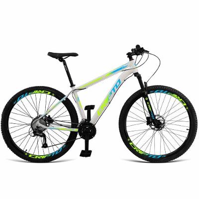 Bicicleta Aro 29 24v Acera Freio Hidraulico Trava K7 Mountain Bike Branco Verde e Azul Cripto Bikes