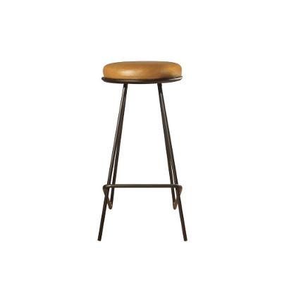 Banqueta Canastra Courino Caramelo Base Preta sem Encosto 65cm Lar Flex Móveis