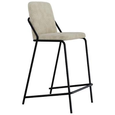 Banqueta Alta Loft C01 Assento Bouclê Vanilla Base Fixa com Encosto Preto Lyam Decor