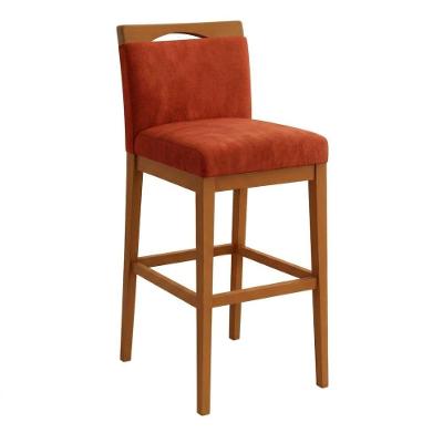 Banqueta Alta Estofada Suede Encosto Fixo Terracota para Cozinha Online Confort