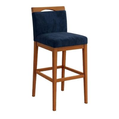 Banqueta Alta Estofada Suede Encosto Ergonômico Azul Black House Decor