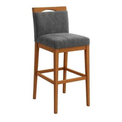 Banqueta Alta Estofada Suede Encosto Fixo Cinza para Área Gourmet Online Confort