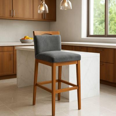 Banqueta Alta Estofada Suede Encosto Cozinha Gourmet Cinza Online Confort
