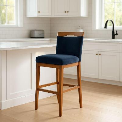 Banqueta Alta Estofada Suede Encosto Ergonômico Azul Black House Decor