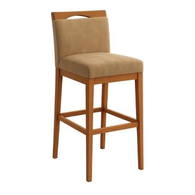 Banqueta Alta Estofada Encosto Suede Capuccino para Cozinha e Bancada