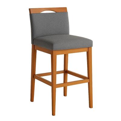 Banqueta Alta Estofada Cozinha Gourmet Encosto em Linho Cinza para Bancada Online Confort