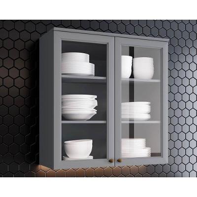 Armário Aéreo p/ Cozinha  Americana 2 Portas de Vidro 80cm Cinza - Henn