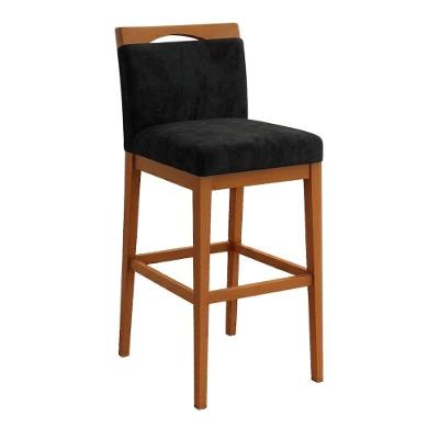 Banqueta Alta Cozinha Gourmet Estofada Suede Encosto Preto Online Confort