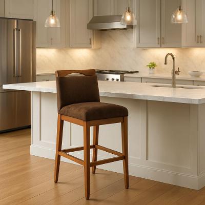Banqueta Alta Cozinha Gourmet Assento Suede Encosto Estofado Marrom Black House Decor