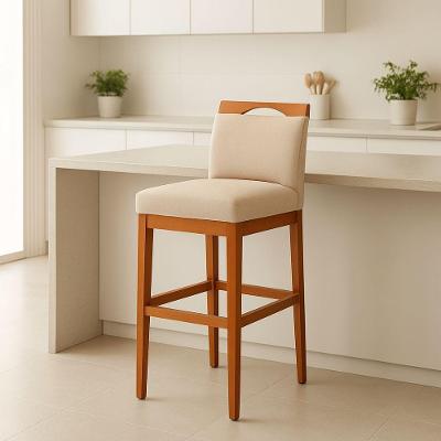 Banqueta Alta Cozinha Gourmet Encosto Estofado Madeira Eucalipto 40cm Linho Bege Online Confort