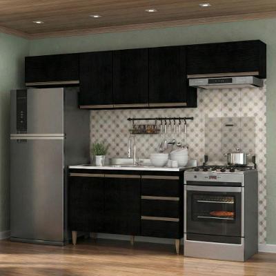 Armário de Cozinha Compacta Modulada Milão 5 Portas 3 Gavetas 280cm Preto Menu Móveis