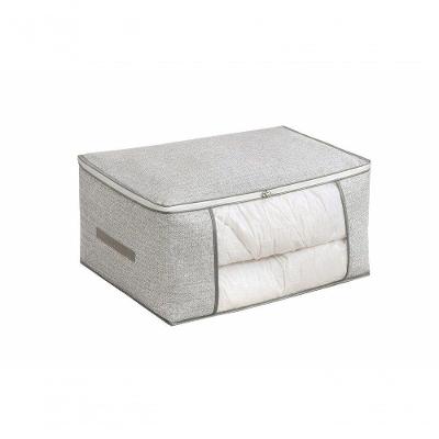 Caixa Organizadora Multiuso 45x45x20cm Tecido e Plástico Visor Frontal Zíper para Quarto Cinza