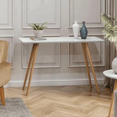 Aparador Decorativo Laqueado com Vidro em MDF 120cm Branco com Pés Palito