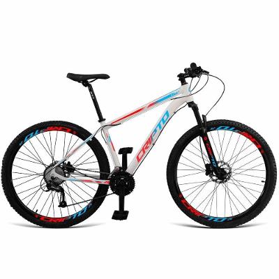 Bicicleta Aro 29 Cripto 24V Acera Freio Hidraulico K7 Trava Branco Azul e Vermelho Cripto Bikes