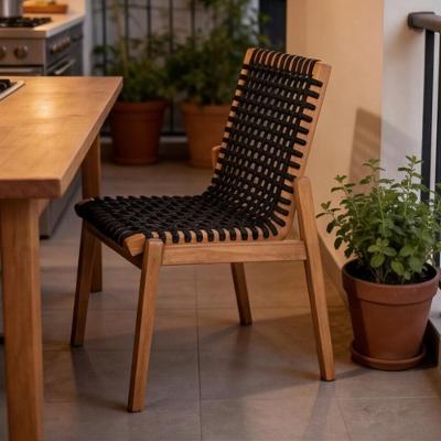Cadeira Trammare C07 para Sala de Jantar e Varanda Madeira Eucalipto Corda Náutica Preta Lyam Decor