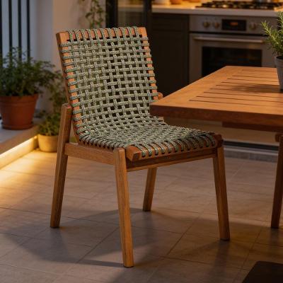 Cadeira para Sala de Jantar Trammare C07 Madeira Eucalipto Corda Náutica Verde Oliva Lyam Decor