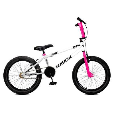 Bicicleta Bmx Cross Rv-x Aro 20 Quadro em Aço 1 Velocidade Ravok Branco Rosa