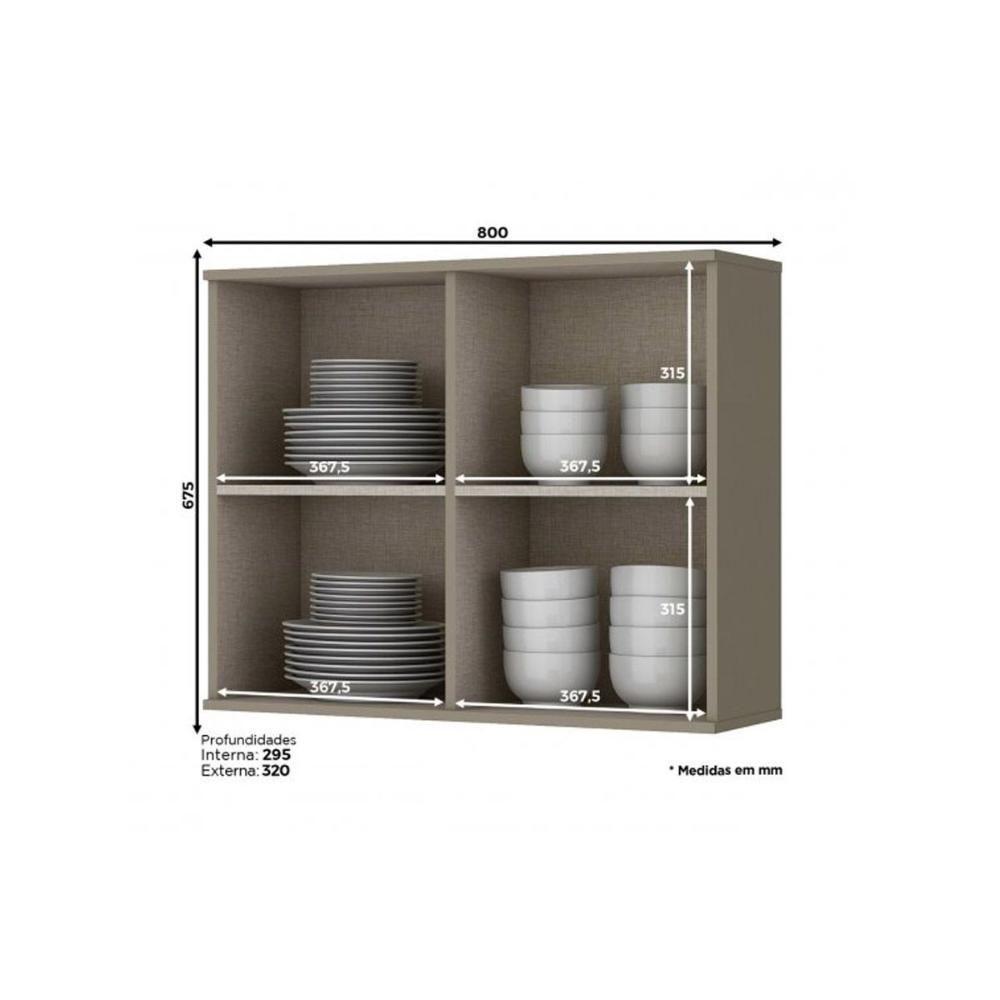 Armário Aéreo p/ Cozinha Connect c/ 2 Portas c/Vidro 80cm Duna - Henn - 4