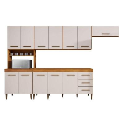 Cozinha Modulada Atenas 12 Portas 3 Gavetas 305,5cm Nature-off Kaiki Móveis
