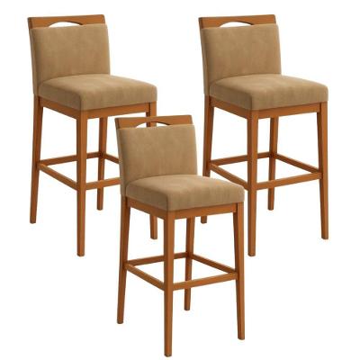 Kit 3 Banquetas Altas Cozinha Gourmet Estofadas Suede Capuccino com Encosto Marrom Online Confort