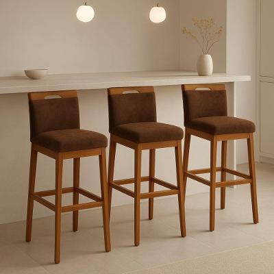 Kit 3 Banquetas Alta Cozinha Gourmet Estofada Suede Encosto Marrom Online Confort