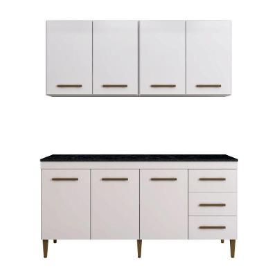 Cozinha Compacta Atenas 7 Portas 3 Gavetas 160cm Branco Kaiki Móveis