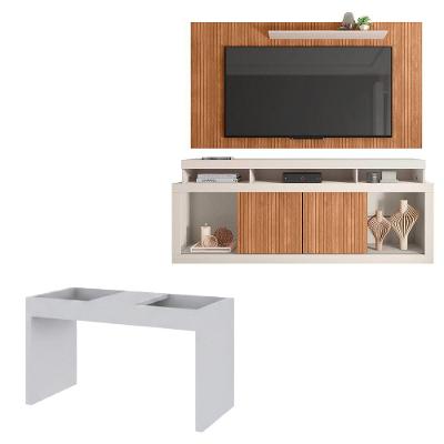 Conjunto Sala de Estar Life com Mesa Book para Tv 65 Polegadas Off White Freijo Caemmun Móveis