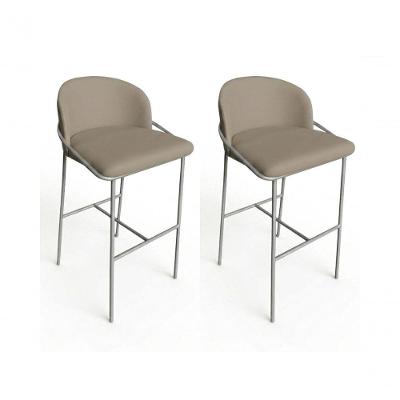 Conjunto 2 Banquetas Luzzi Tecido Bouclé Estrutura Aço com Encosto Bege Gat Magazine