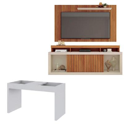 Conjunto Sala de Estar Rack Painel e Mesa Life 180cm MDF MDP Freijo-off White Caemmun Móveis