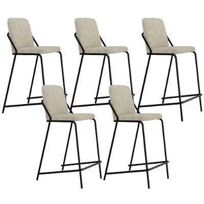 Kit 5 Banquetas Altas C01 Assento Bouclê Vanilla com Encosto Preto Lyam Decor