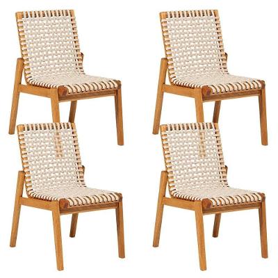 Kit 4 Cadeiras para Jantar Trammare C07 Madeira Eucalipto Corda Náutica Areia Lyam Decor