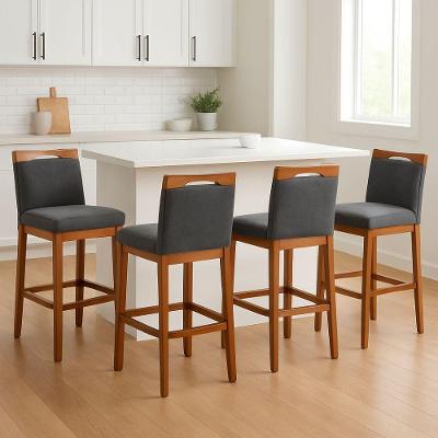 Kit 4 Banquetas Alta Gourmet Suede Cinza com Encosto Fixo para Cozinha Online Confort