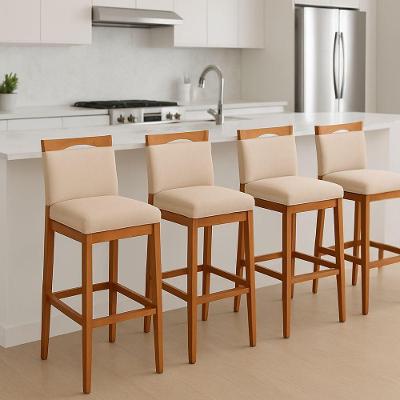 Kit 4 Banquetas Altas Cozinha Gourmet Estofadas Linho Bege com Encosto Online Confort